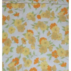 Vintage Penn-Prest Fashion Manor, Twin Flat Sheet, Yellow Orange Flower Fabric